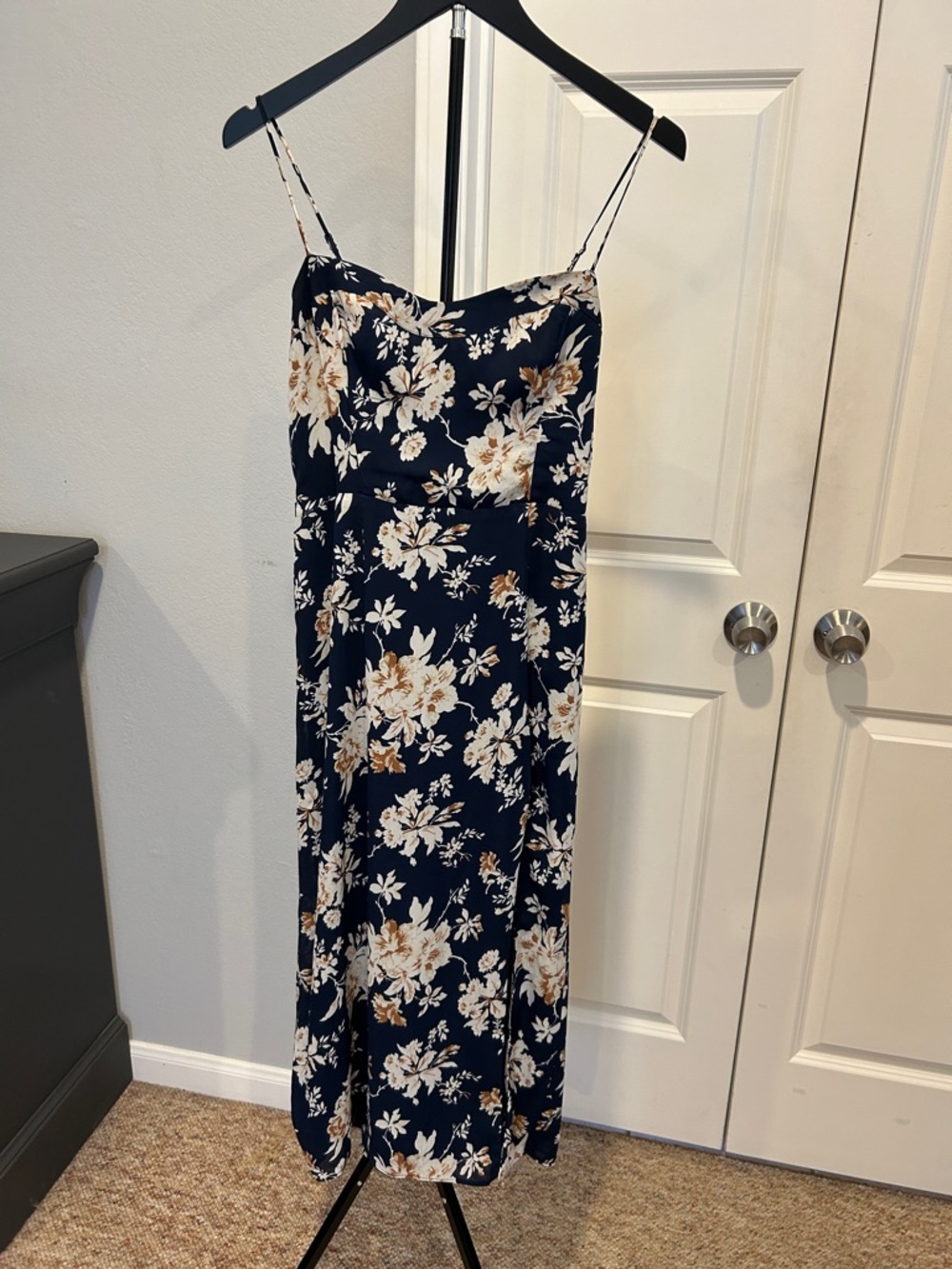 Abercrombie & Fitch Navy Midi Dress with Cream and Tan Floral Print